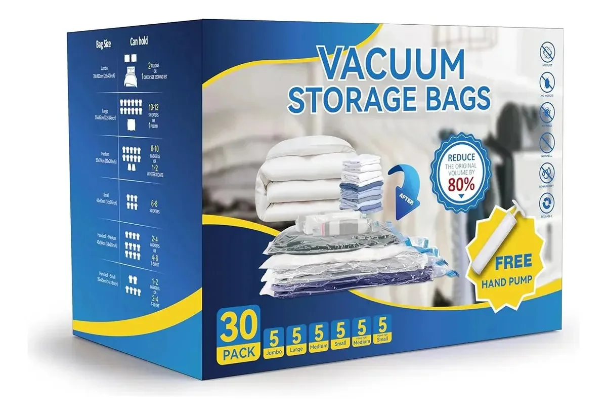 30 sacos de armazenamento a vácuo para roupas e edredons