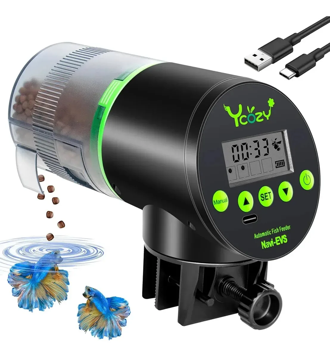 Alimentador automático recarregável para peixes e tartarugas