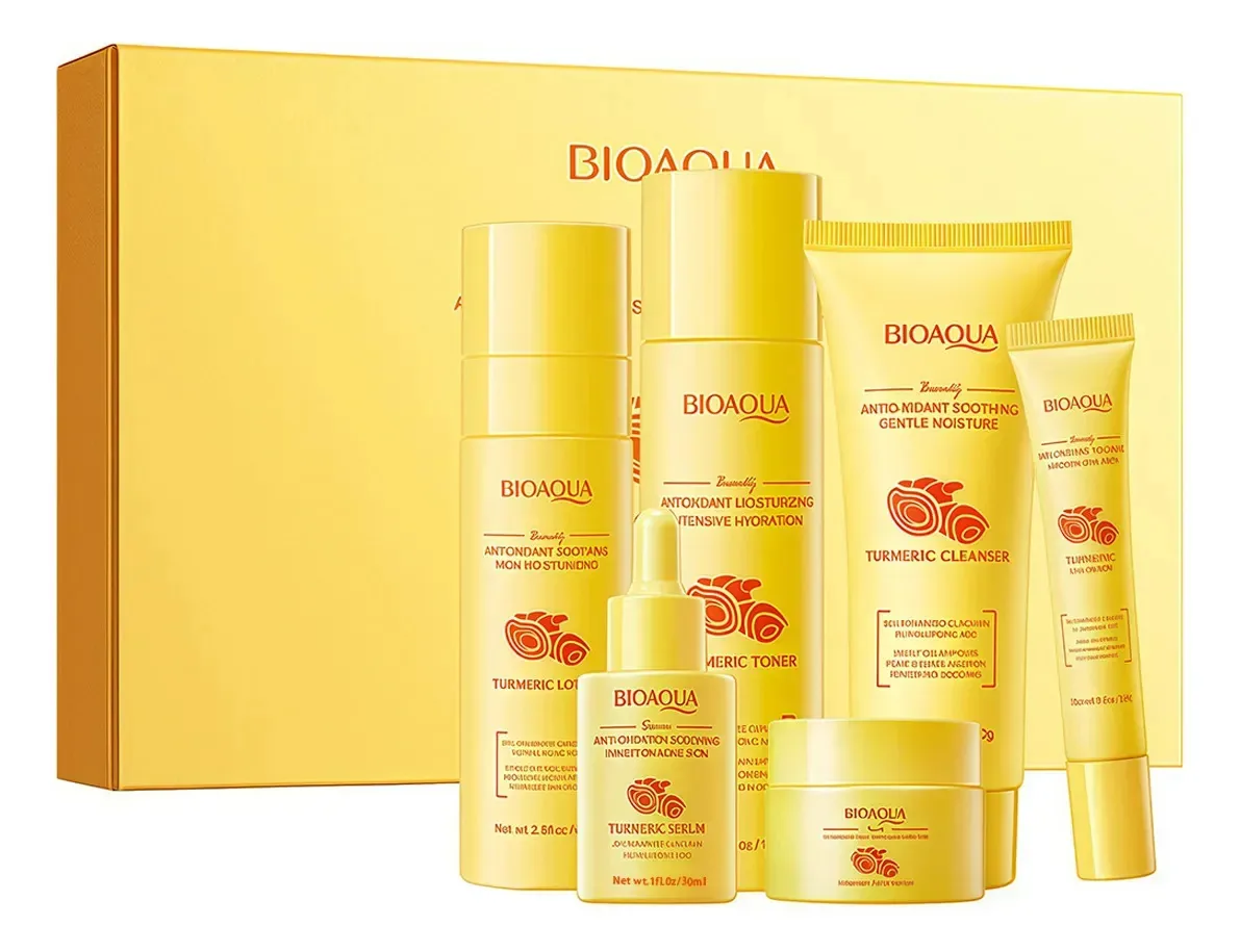 Kit de Cuidados com a Pele Bioaqua Rotina Facial Ácido Hialurônico Cúrcuma Antienvelhecimento Cuidados com a Pele 6 Peças