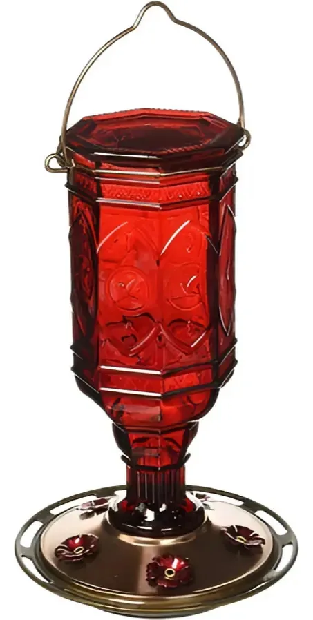 Alimentador Colibri de vidro vermelho vintage - E