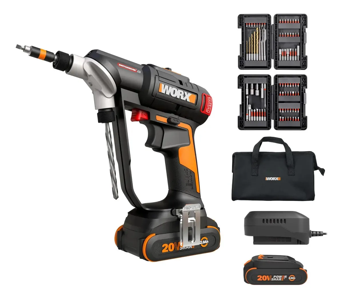 Furadeira sem fio Worx, furadeira elétrica de 20v 445 polegadas. Negro