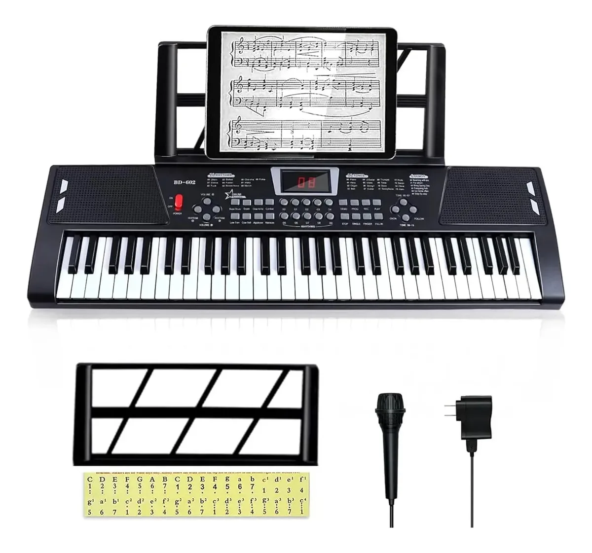 Teclado eletrônico portátil de 61 teclas para iniciantes preto