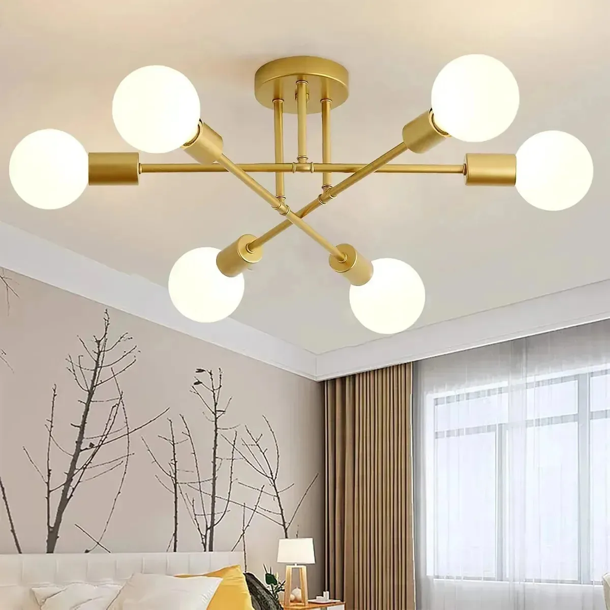 Lâmpada de techo moderna Sputnik YZLDM, 6 luzes E27 (lâmpadas não incluídas), lâmpada de areia satélite decorativas, para sala de ouro, para sala de estar, restaurante, cozinha, escritório