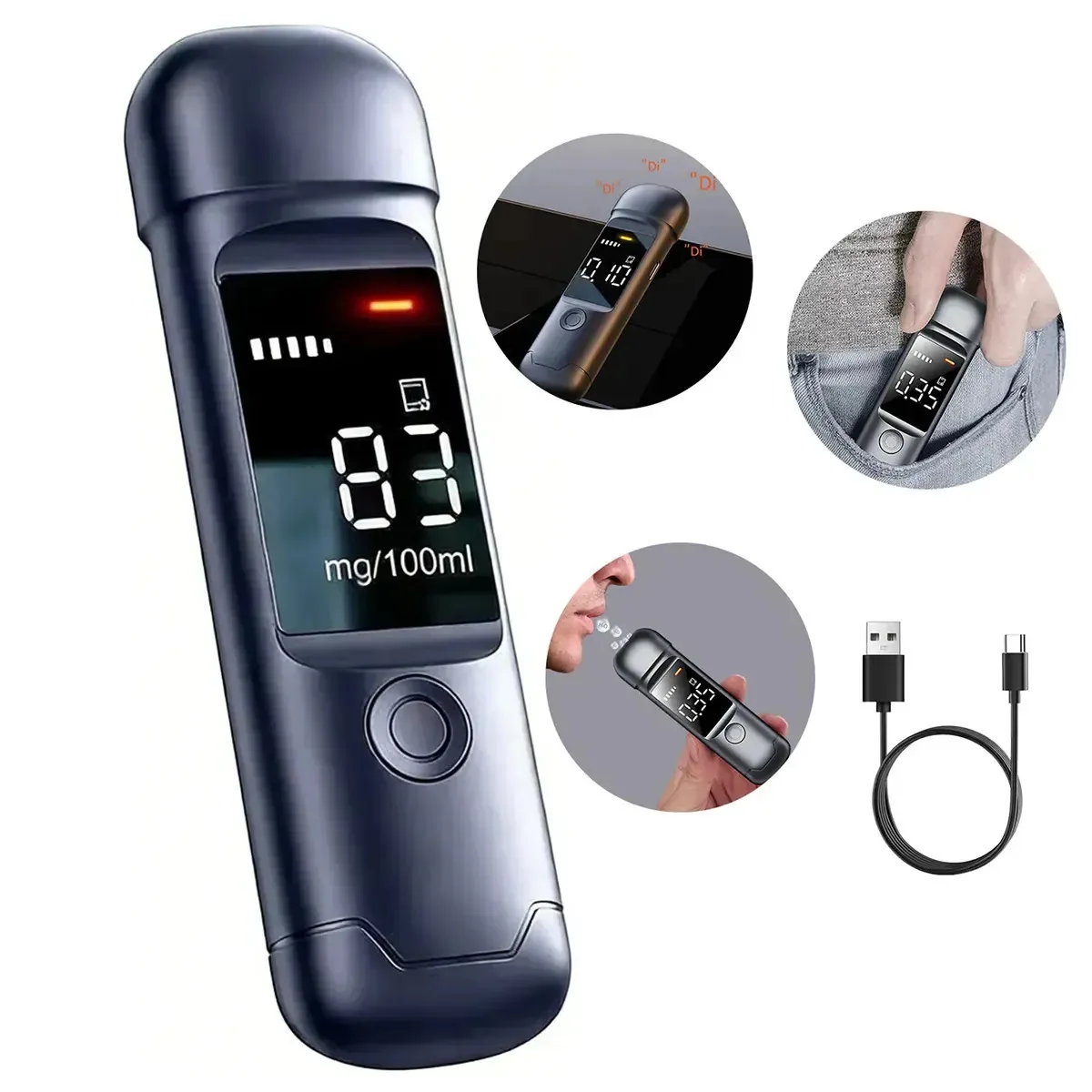 Bafômetro portátil de alta precisão com display LCD digital, interface USB e sensor semicondutor AMOVIL