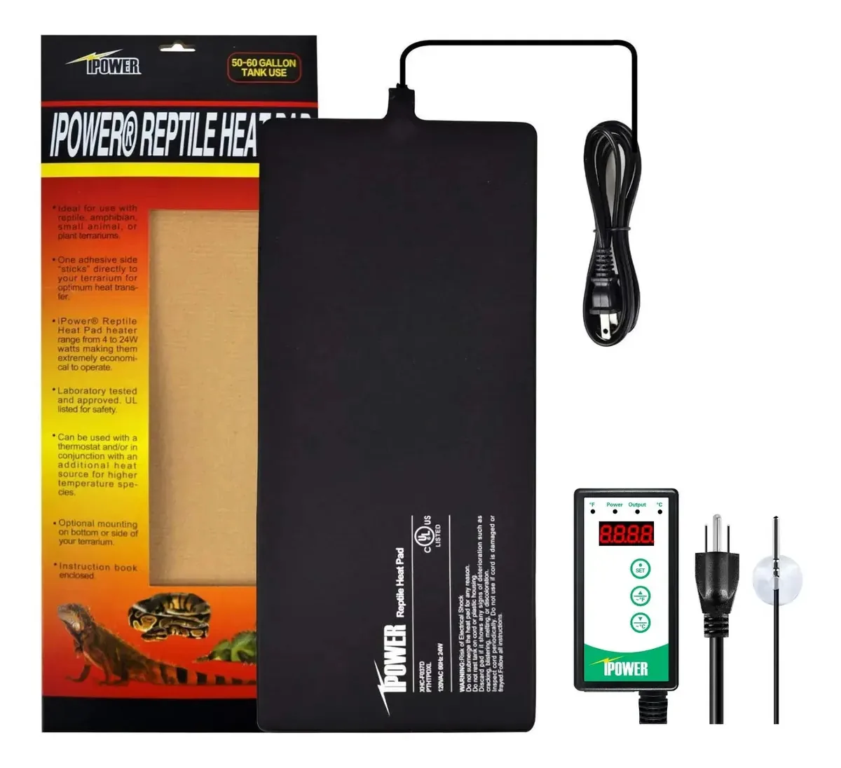Ipower pthtpdCtrlv2htpdxl - Almofada de aquecimento de répteis com termostato digital e driver de temperatura para pequenos animais