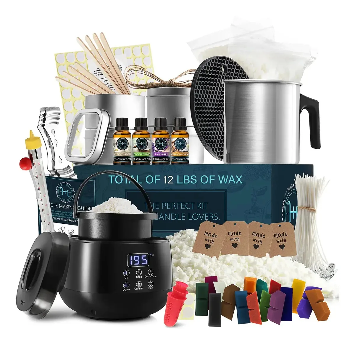 Kit de fabricação de velas de soja Hearth & Harbor para adultos e crianças, suprimentos para fabricação de velas, bricolage para iniciantes, cera de soja derretida, kit completo e panela
