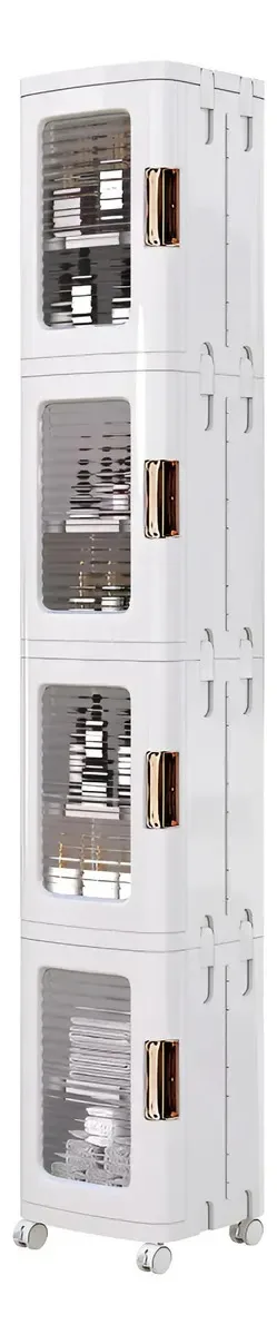 Armário de armazenamento de plástico Orte White de 4 camadas com rodas