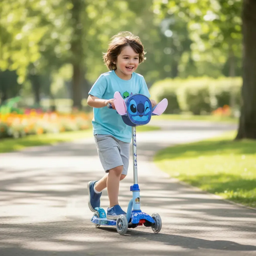 Scooter em pé Apache Stitch Blue Stitch com luz LED
