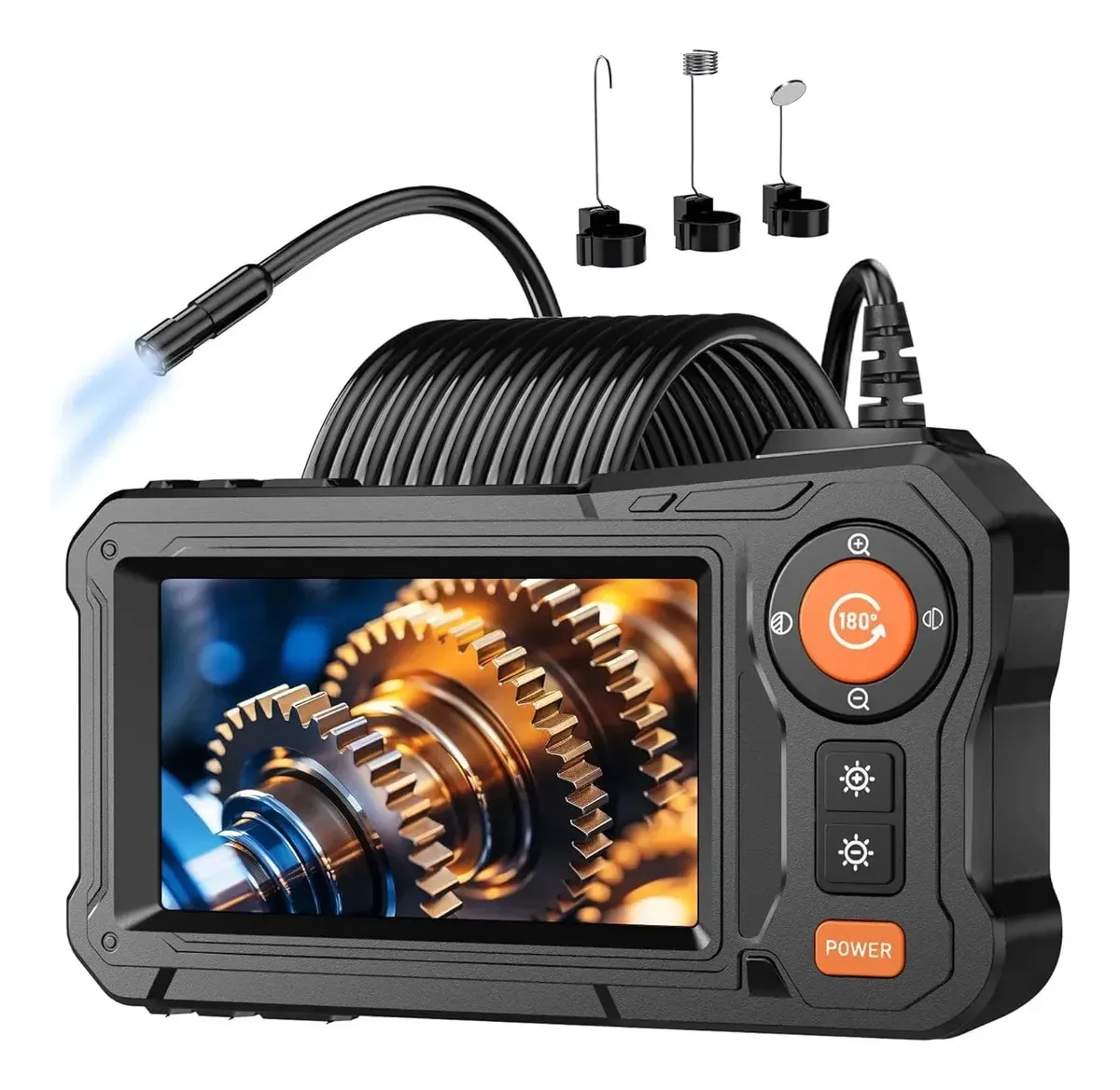 Câmera de endoscópio HD 1080p com luz LED e tela LCD