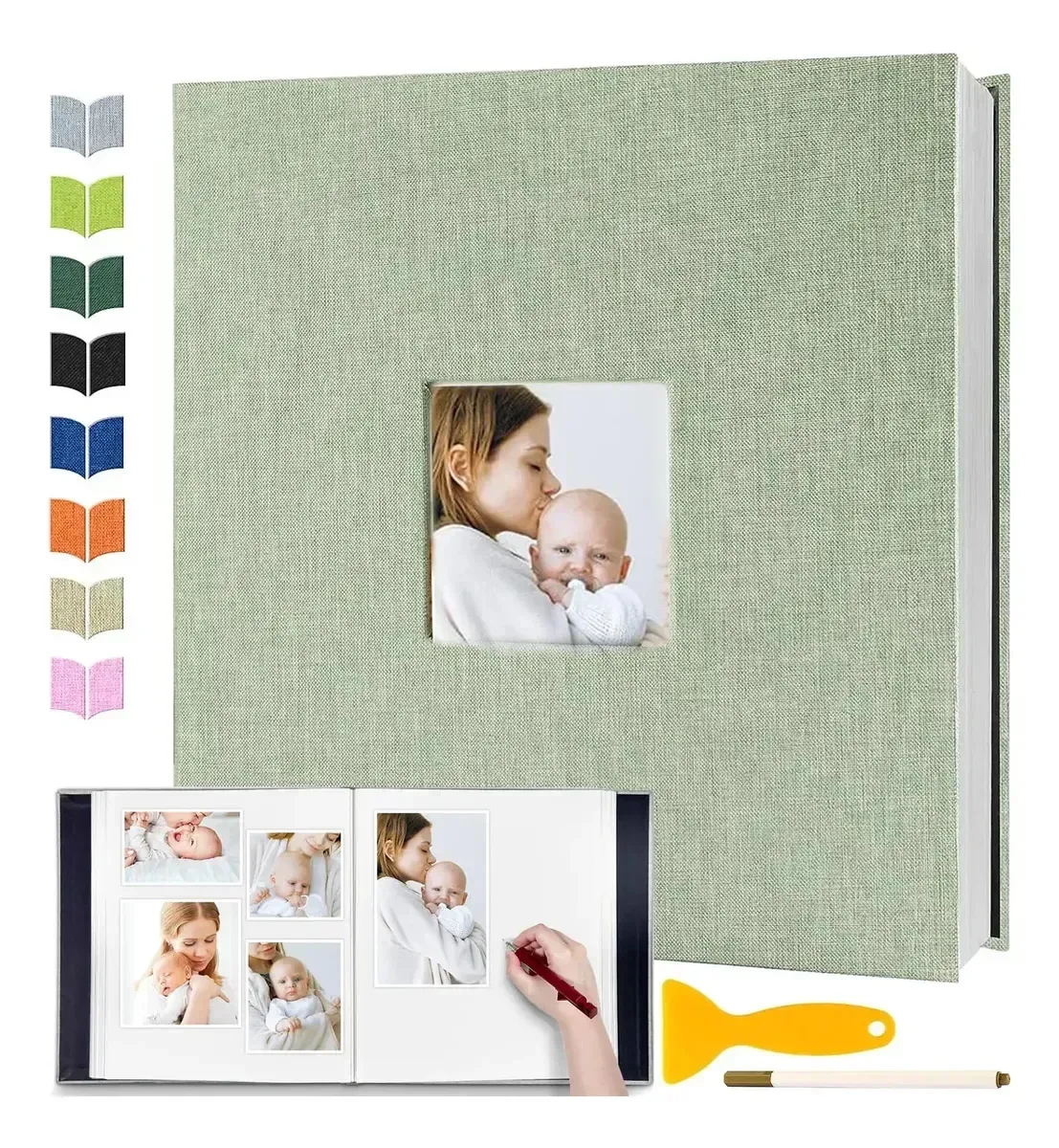 Álbuns autoadesivos com páginas internas Álbuns em cores verdes Álbuns DIY