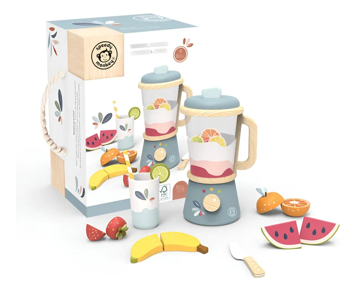 Conjunto de liquidificador de madeira para fazer batidos para crianças, cor