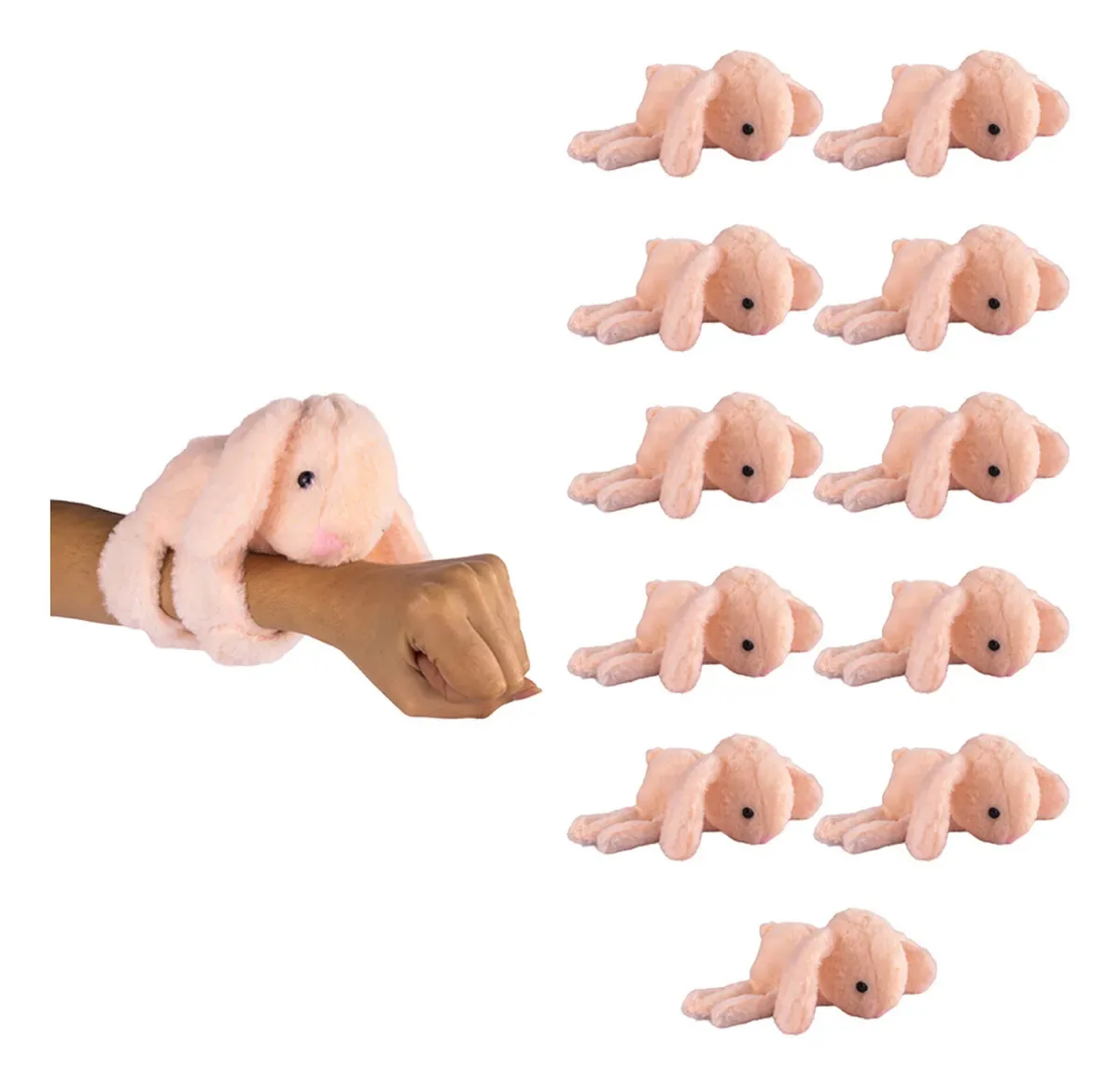 Brinquedos de pelúcia por atacado, pulseira de coelhos, 12 peças, cabeleireiro rosa