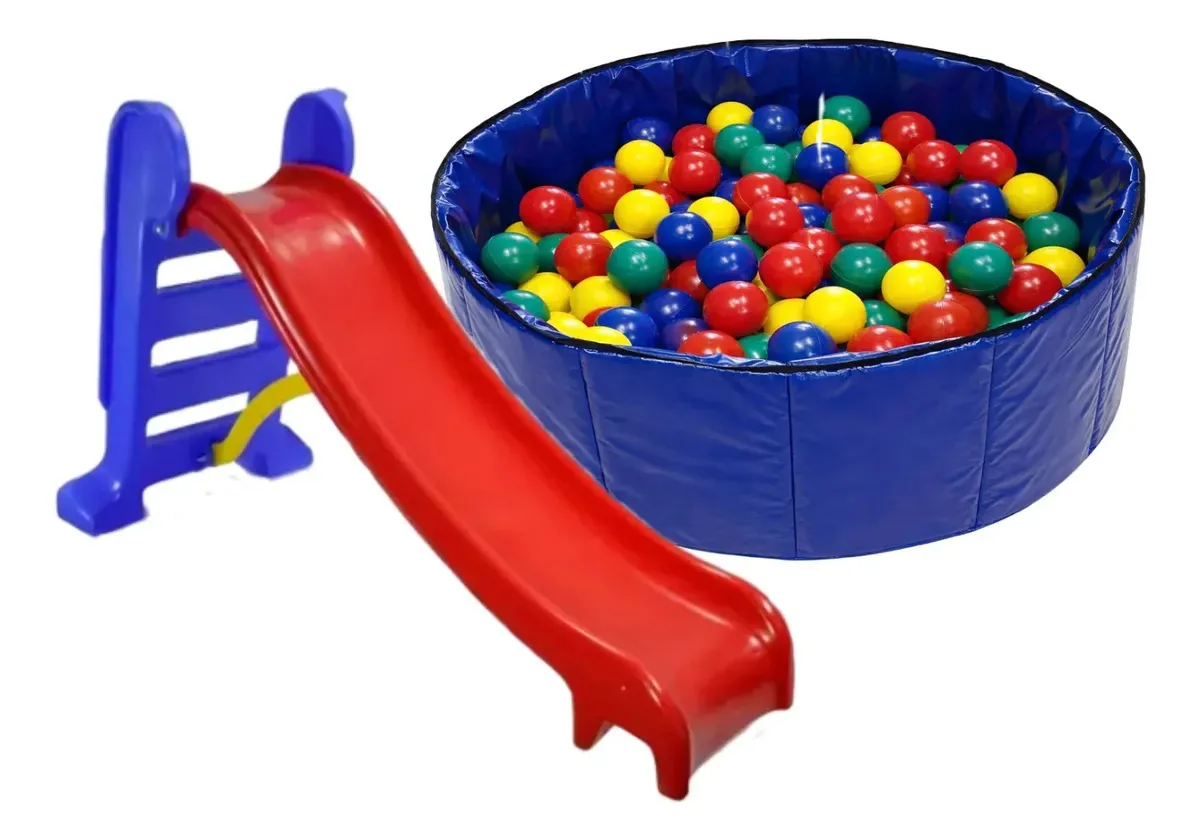 Piscina Circular Infantil + Escorregador Colorido Azul
