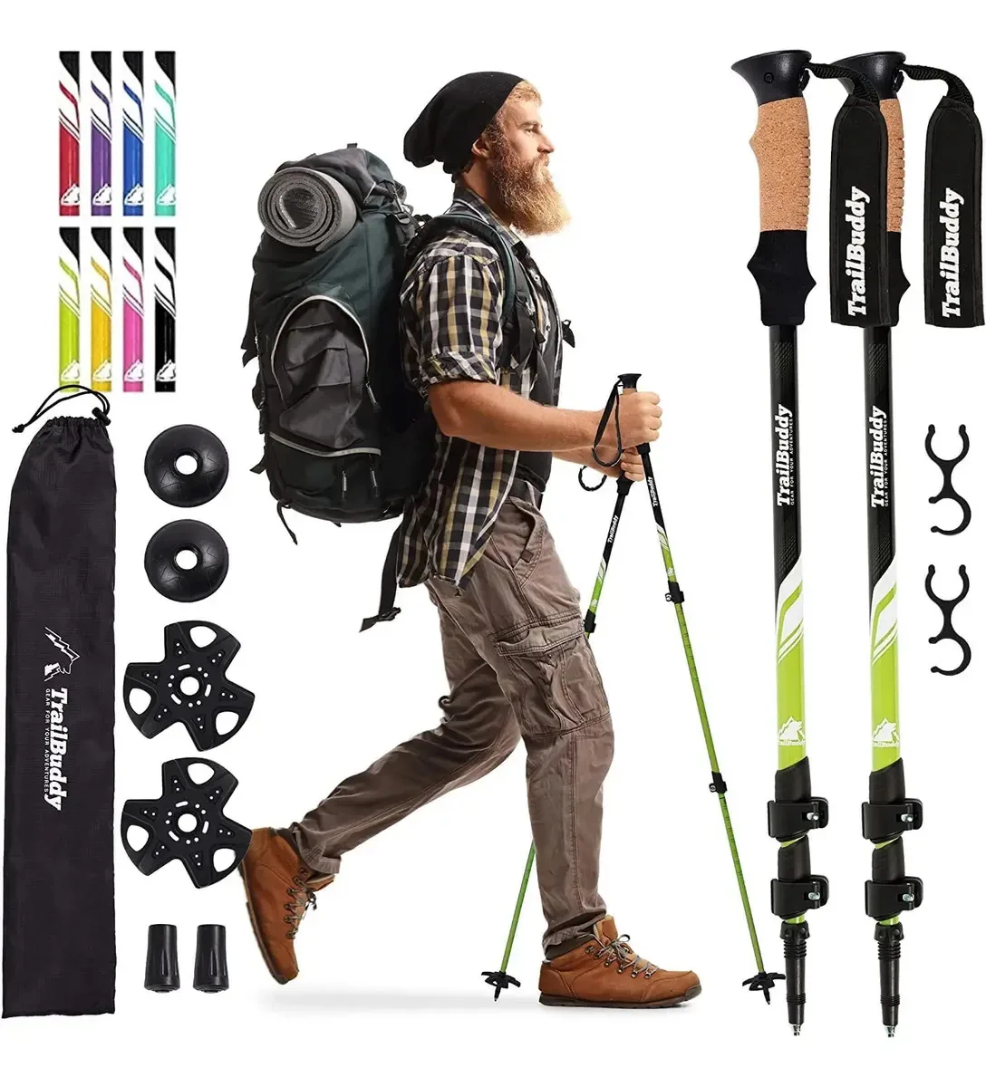 Bastões de caminhada leves e dobráveis Trailbuddy para equipamento de mochila, par de 2 bastões de caminhada, alumínio 7075 com alça de cortiça