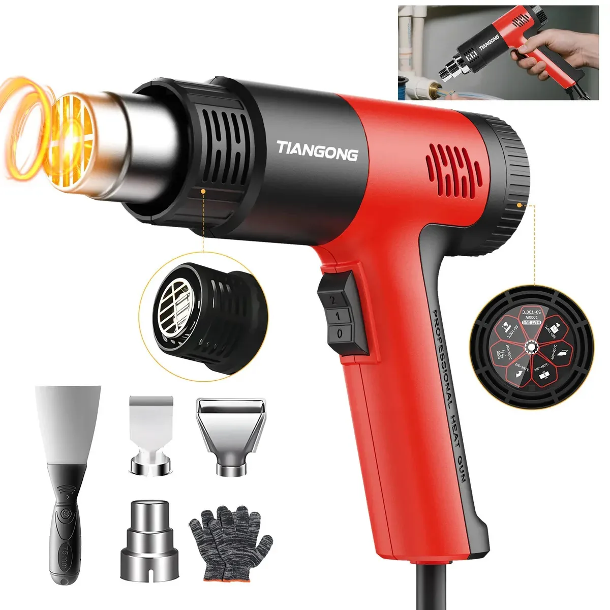Soprador Térmico Profissional 2000w 8 Acessórios Vermelho 220v