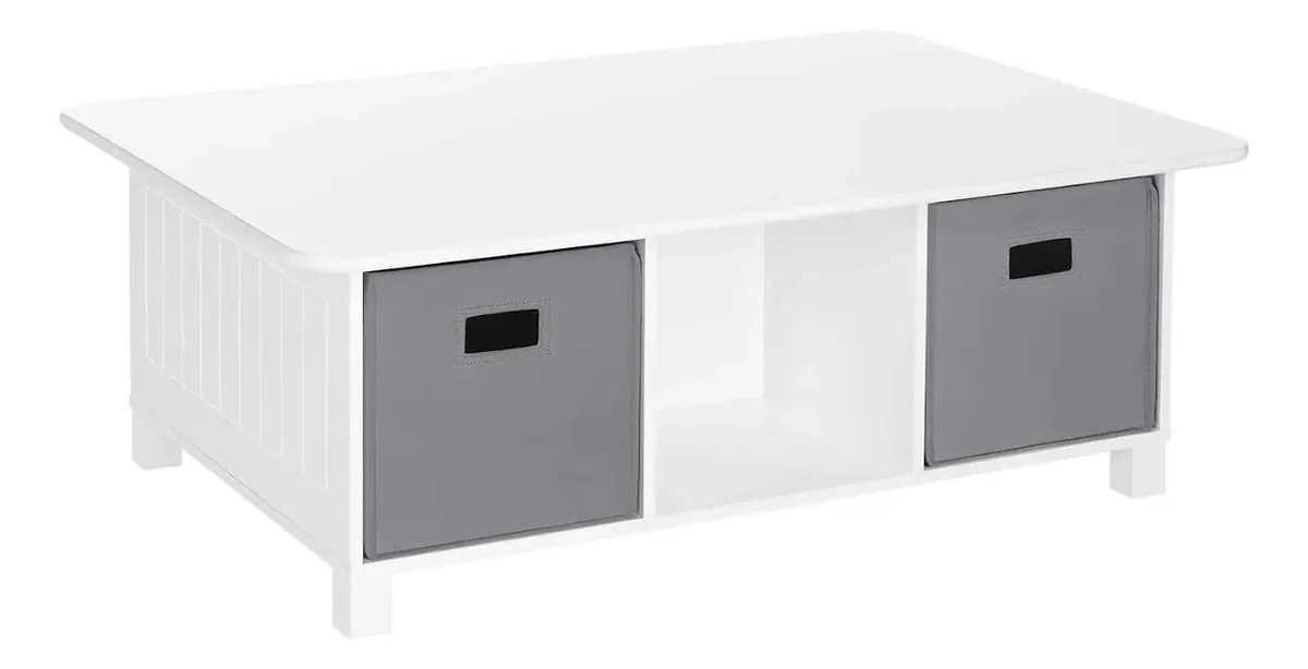 Mesa de atividades para crianças com armazenamento e cubos branco/cinza