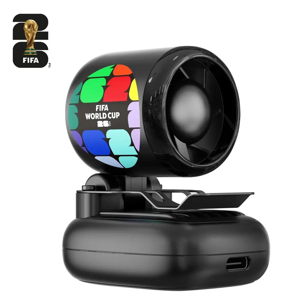 Ventilador FIFA 2026 com clipe Ventilador portátil Ventilador recarregável de 900 mah Ventilador ajustável em 3 velocidades Ventilador ultraleve de 62 g