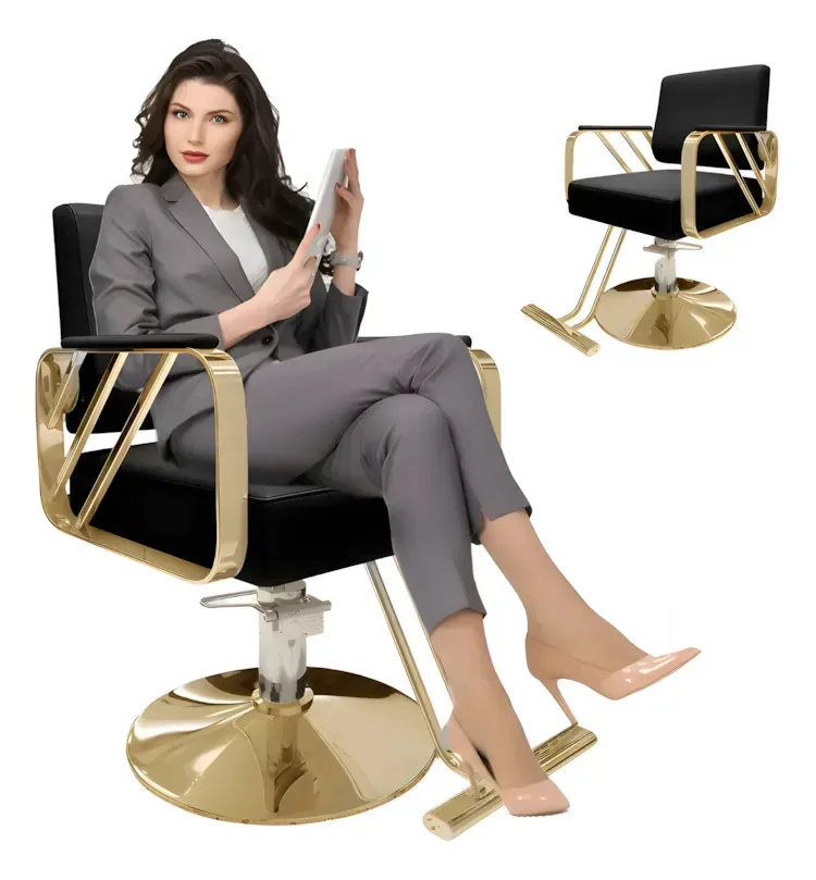 Cadeiras estéticas Vbell, cabeleireiro ajustáveis, barbearia, salão de beleza Giro 360°, preto e dourado