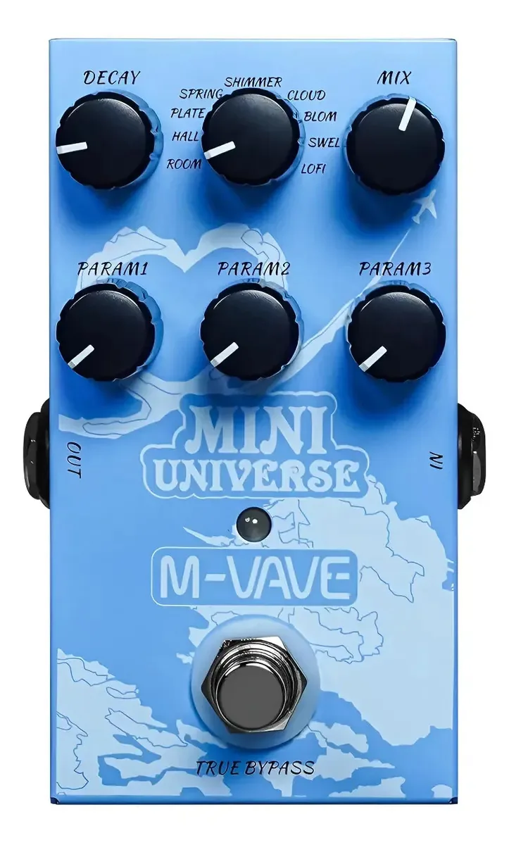 Pedal de guitarra digital com 9 efeitos de reverberação azul