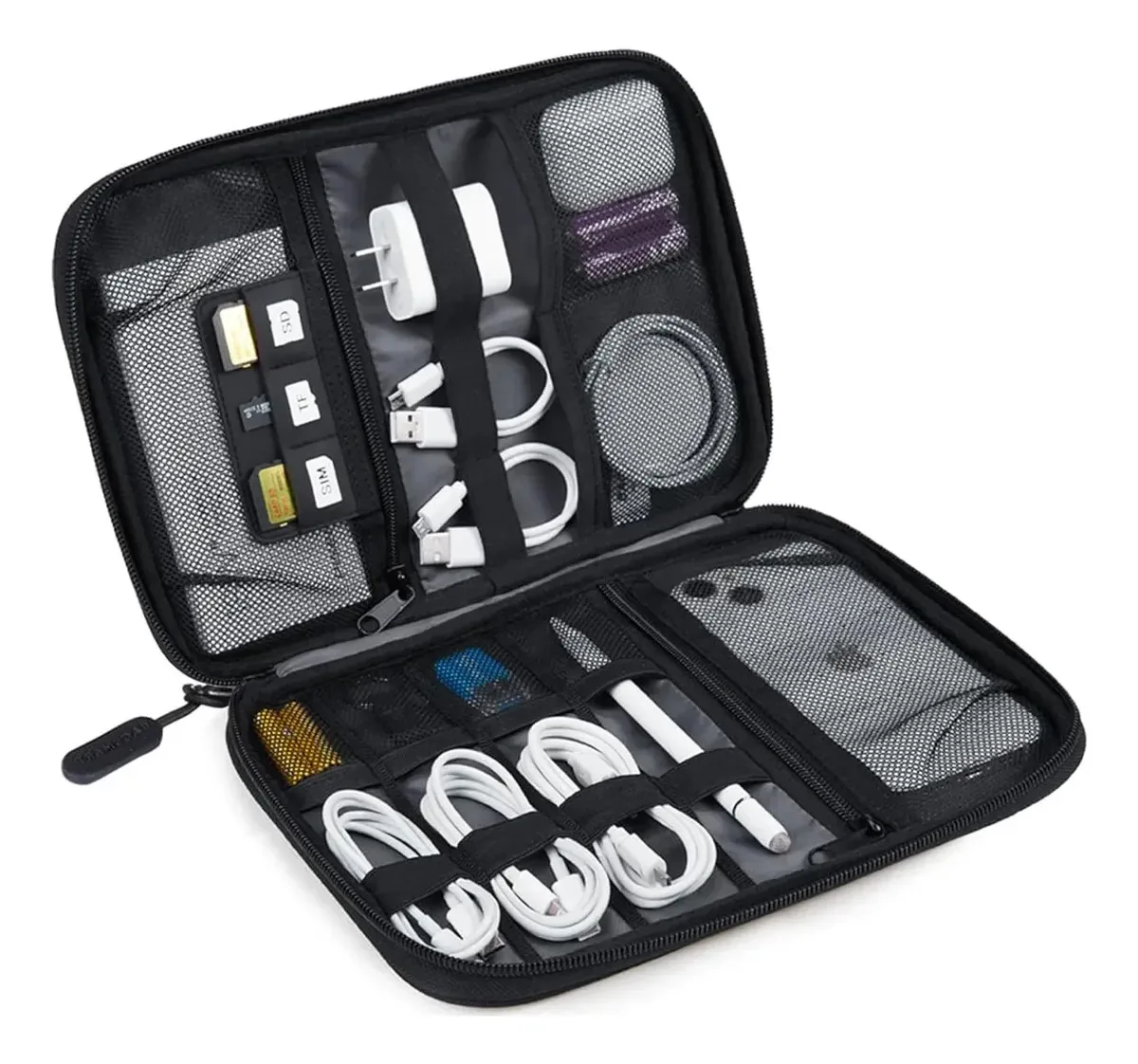 Estojo organizador portátil para cabos e carregadores