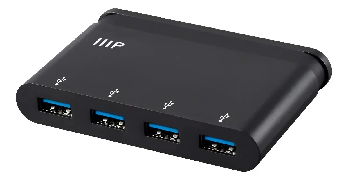 Adaptador USB C para 4 portas/hub USB Monoprice. Negro