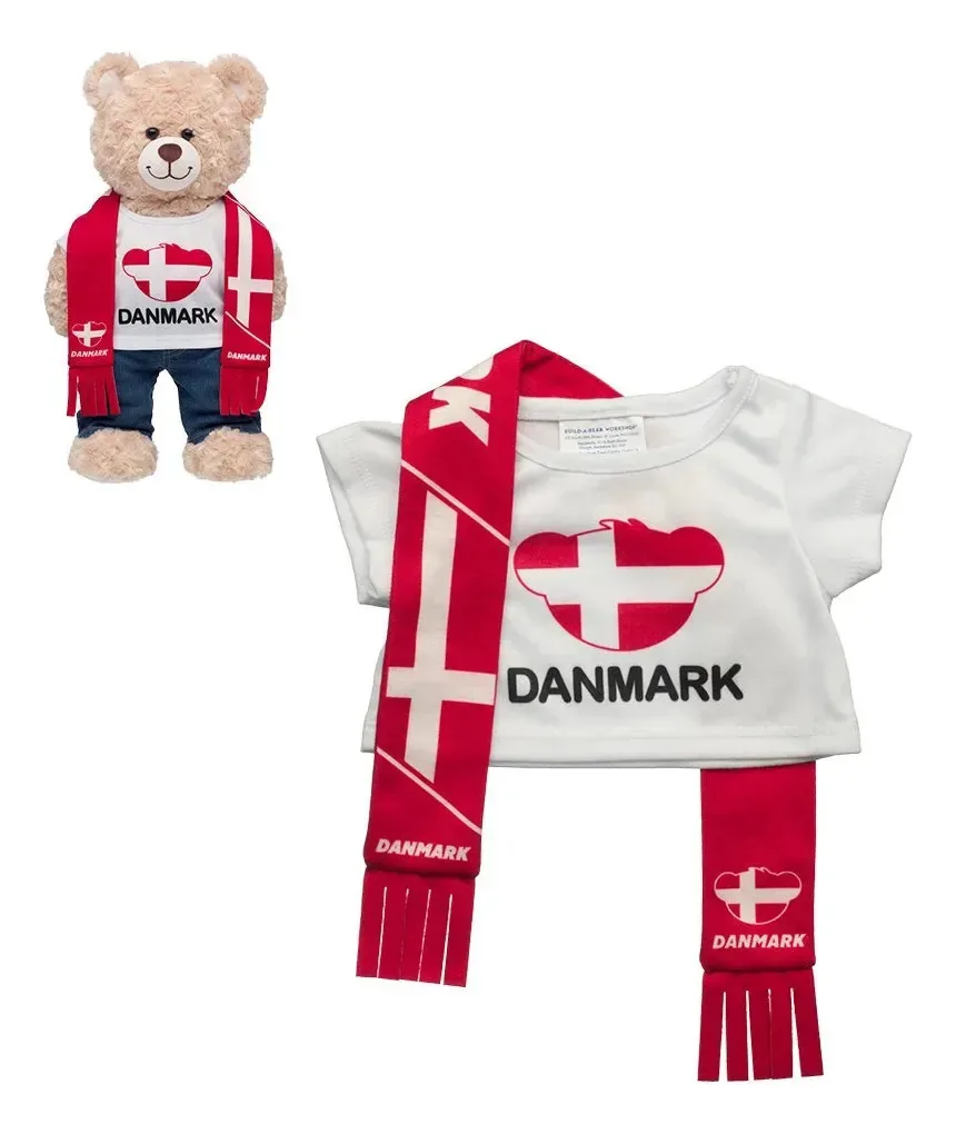 Conjunto de roupas Bab Build A Bear, camiseta e cachecol, Dinamarca