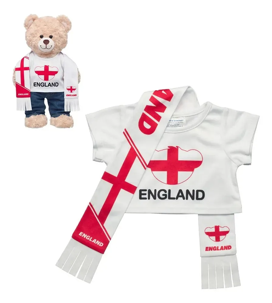 Conjunto de roupas Bab Build A Bear, camiseta e cachecol, Inglaterra