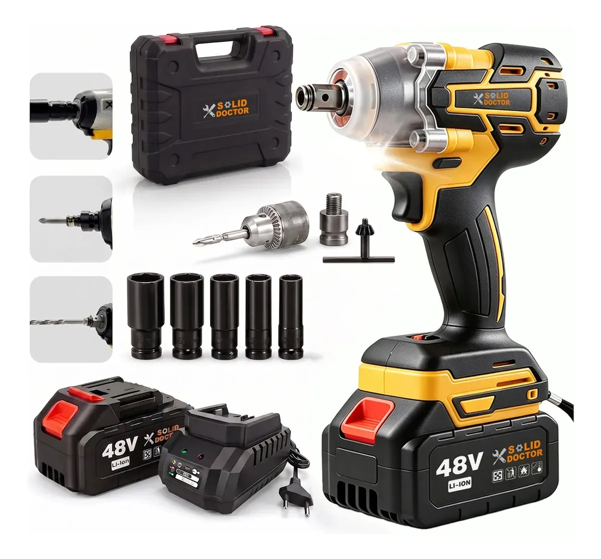 Chave De Impacto 48v Com Caixa De Ferramentas E 2 Baterias 350NM 3700RPM