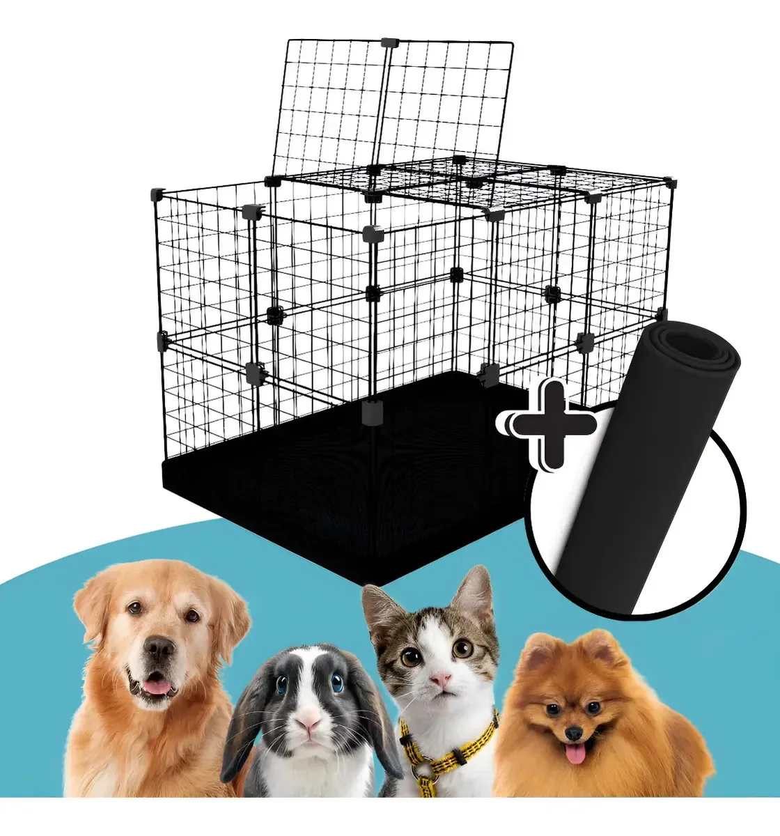 Cercadinho Aramado 90x60 2 Tapetes Higiênicos Pet Shop Preto-preto