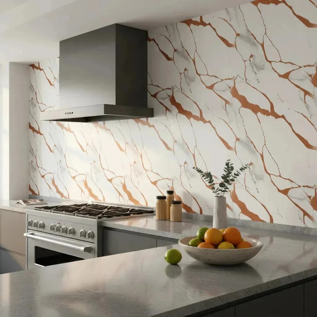 Adesivos decorativos de painéis de parede de mármore de PVC 3,6 m² Qt-68 branco-marrom