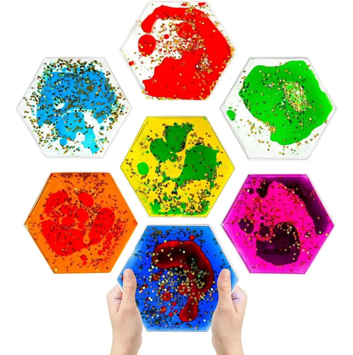 Brinquedo sensorial hexagonal multicolorido para foco e relaxamento