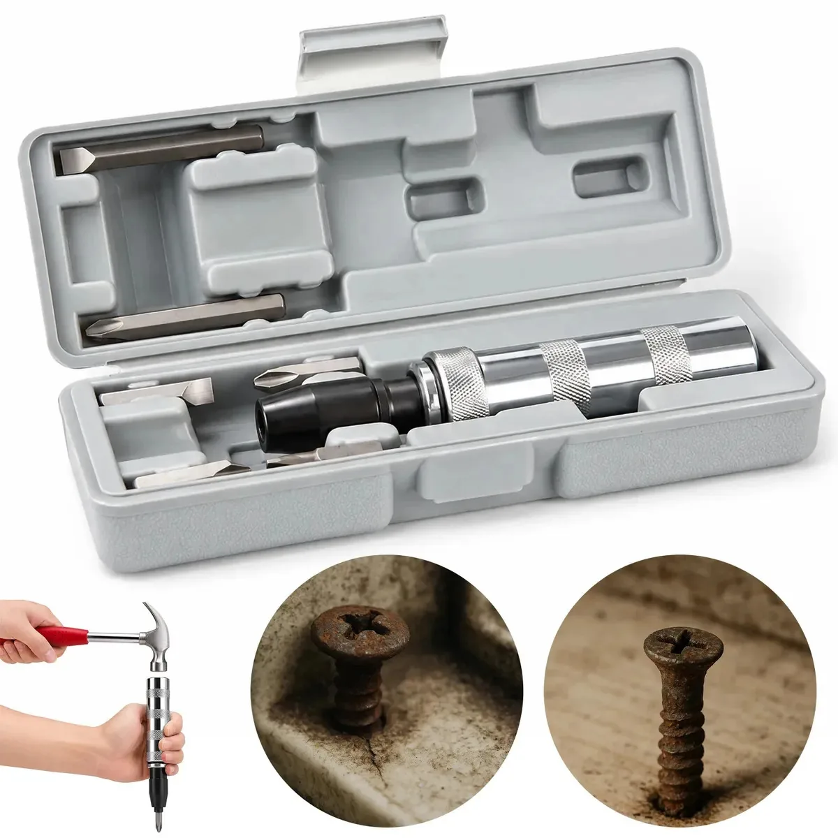 Chave de impacto martelete manual profissional ponteira para chave de impacto kit chaves philips fenda e philips soltar parafuso enferrujado estojo plástico para oficina reparo mecânico doméstico