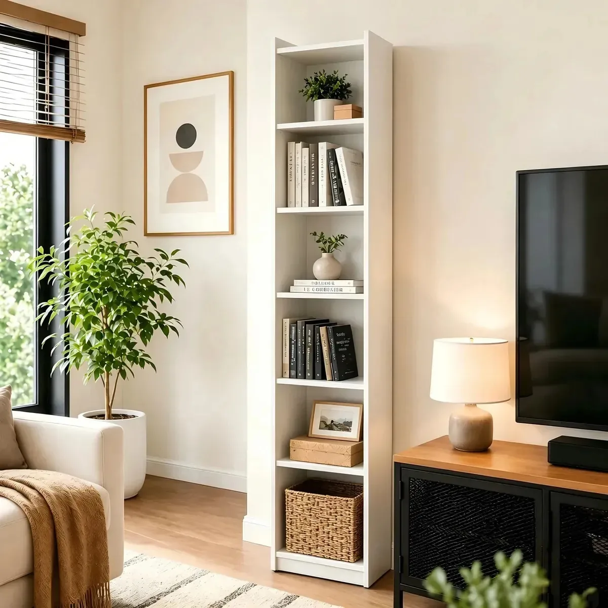 Estantes de madeira minimalistas modernas com 6 níveis, 180 cm, brancas