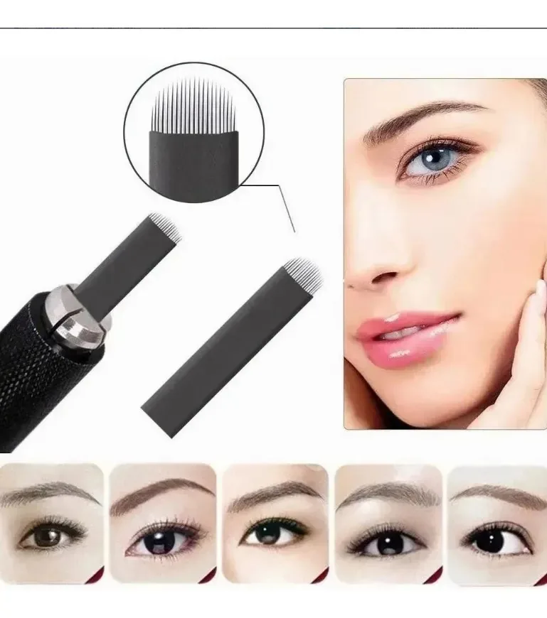 Facas 100psu18+u21, pino de microblading e agulhas de língua de gato pretas