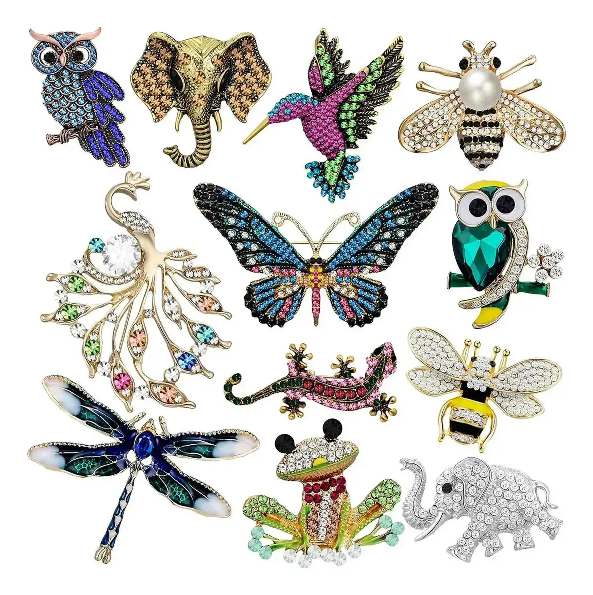 Kit 12 Broches Cristal Borboleta Abelha Pérola Acessórios Kz054 12 Pcs
