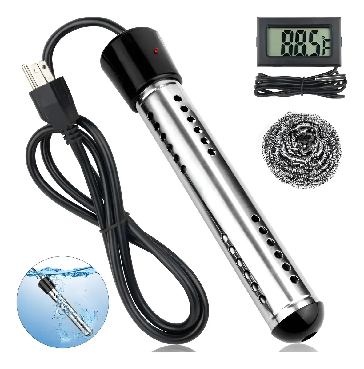 Aquecedor de Água Portátil de Imersão 1500W com Termômetro