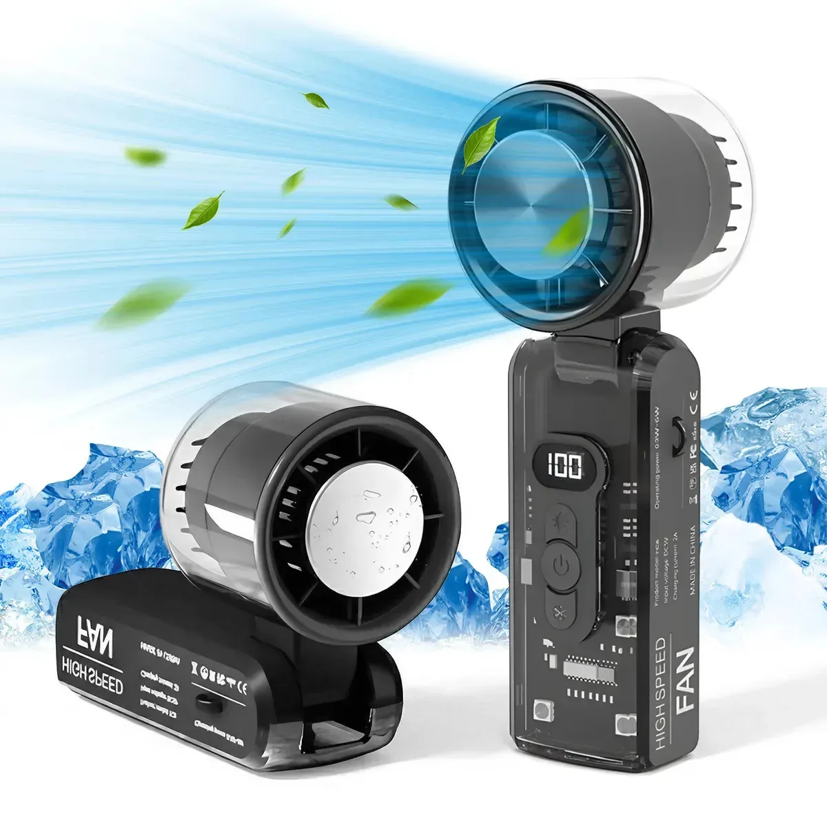 Sisu Ventiladores Portáteis, mini Ventilador, Ventilador Portátil, Ventilador Recarregável Portátil, Bateria Digital Ecrã de Alta Mini Velocidade 3600mah 8h,5 Velocidades Negras