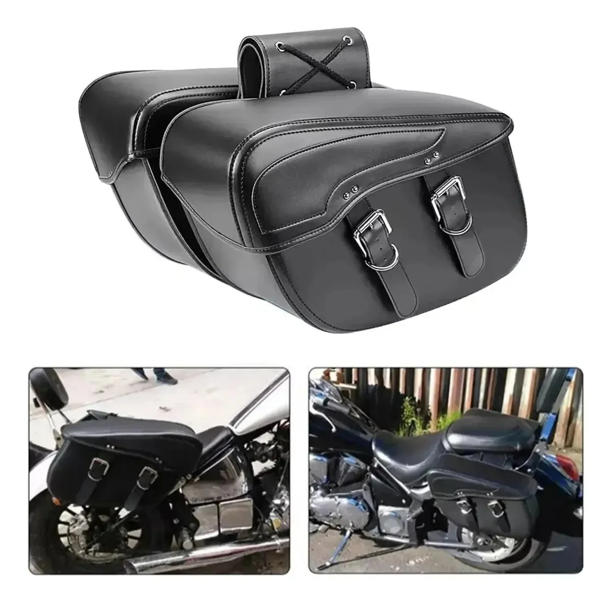 Alforje suspenso de couro Rkrmoto para motocicleta - preto