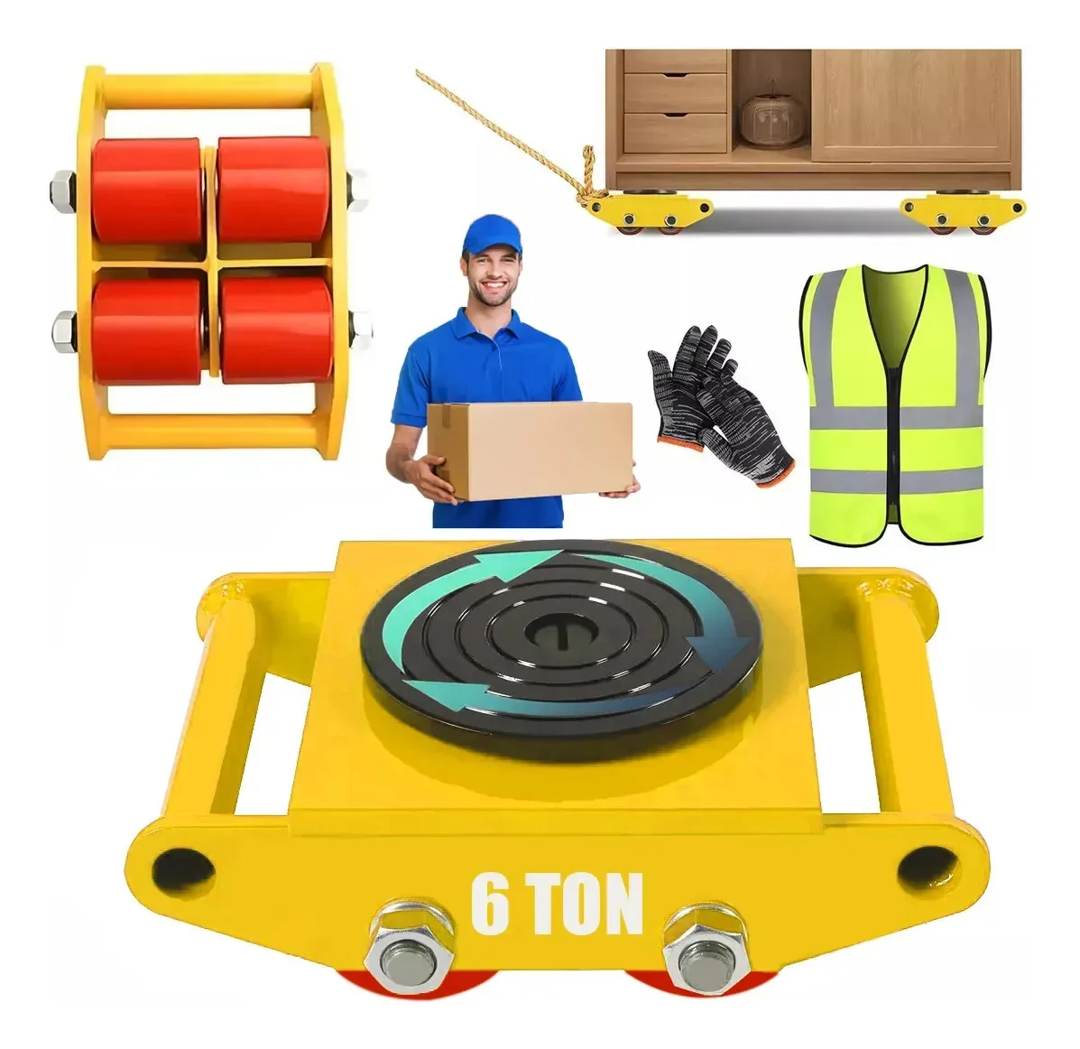 Turtle Skate para mover cargas pesadas 6t com plataforma giratória vermelha