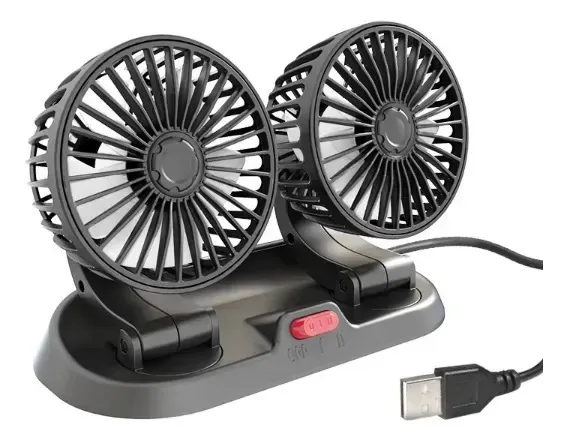 Ventiladores de carro portáteis USB dobráveis de cabeça dupla - pretos