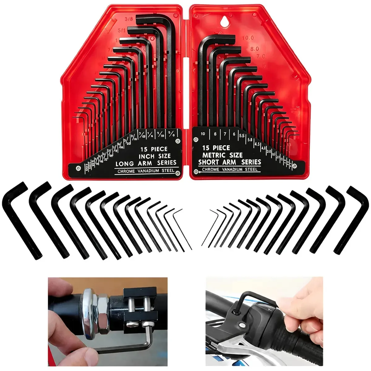 Kit de Chave Allen 30 Pcs Ferramentas Manuais Métrica e Polegada, Conjunto de Ferramentas Manuais Multifuncional Aço Liga, Kit Ferramentas Cromo Vanádio Completo com Chave Allen com Cabo para Reparo