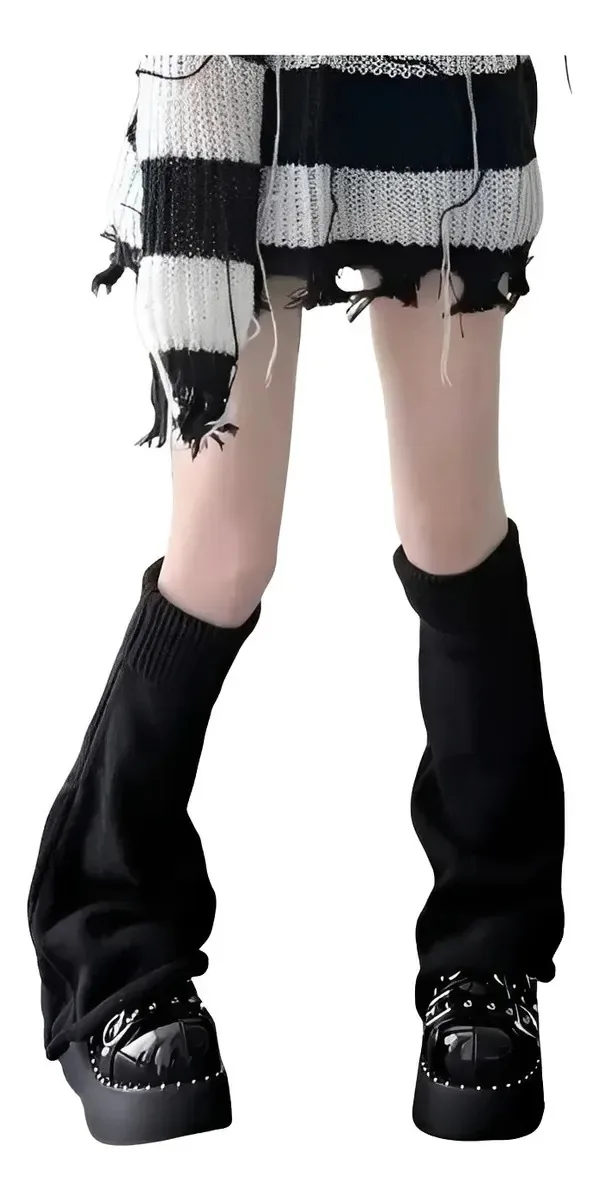 Aquecedores de pernas Kawaii, 2 pares, acessórios Lolita, algodão preto/branco, escolha
