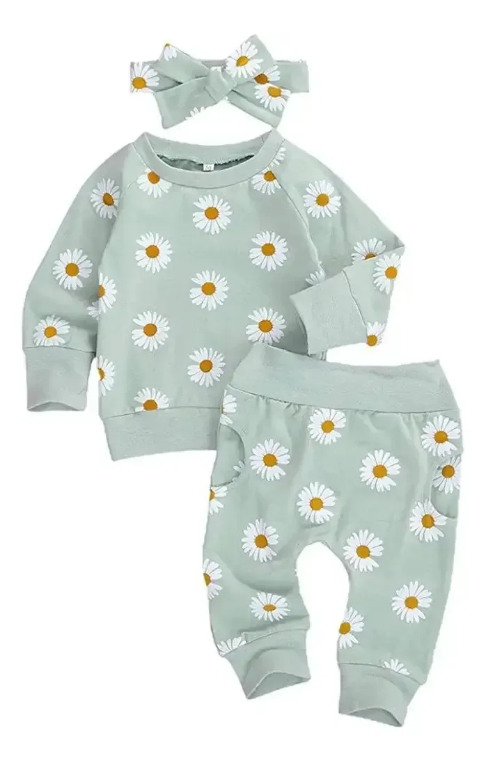 Conjunto de roupas verdes para bebês tamanho 90-100