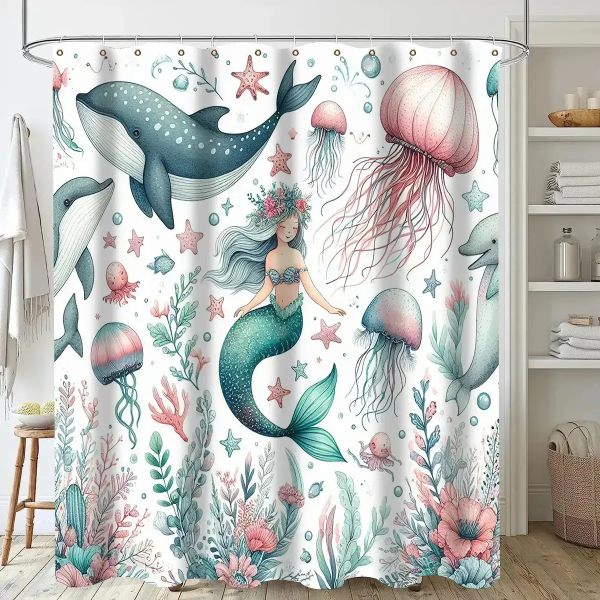 Cortinas de banheiro impermeáveis Ocean Series 180* 150cm Mermaids