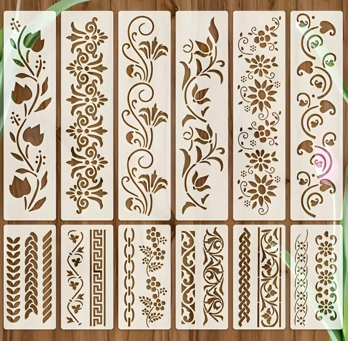 12 peças de estênceis de flores reutilizáveis para pintura e bricolage