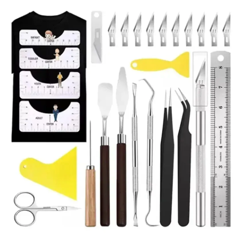 Kit 26 ferramentas de remoção de ervas daninhas em vinil - Alinhamento - Camisetas multicoloridas