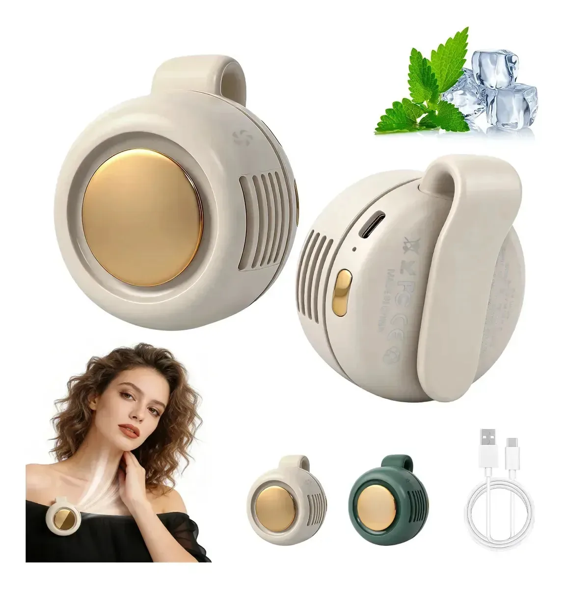 Mini ventilador com clipe de camisa, ventilador recarregável cáqui