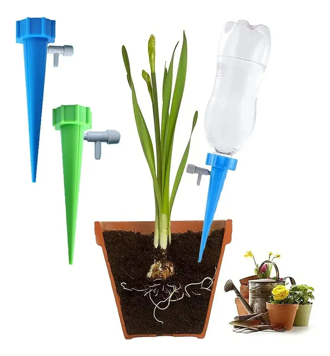 Pacote com 100 dispositivos de irrigação automática — Espigões de irrigação por gotejamento para plantas, vasos e flores | Sistema de bulbo de estaca com controle de válvula para irrigação...