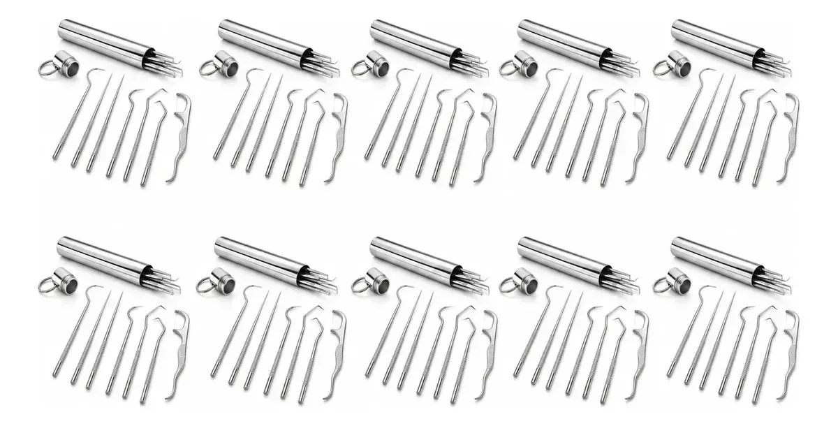 Kit 10 Higiene Bucal Portátil 8 Peças Em Aço Inox Com Estojo