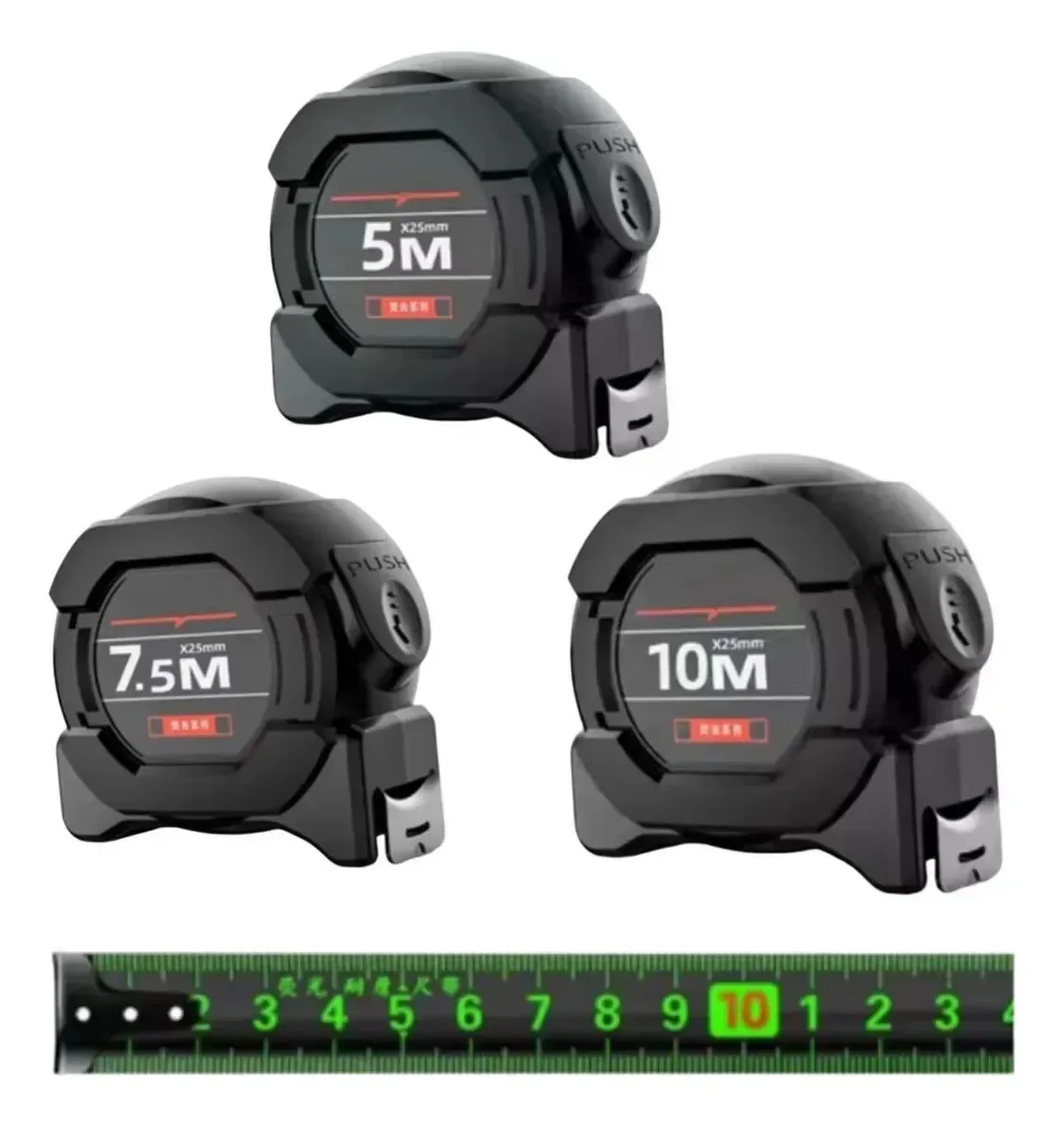 Fita métrica telescópica de 5+7,5+ 10m, 3 unidades